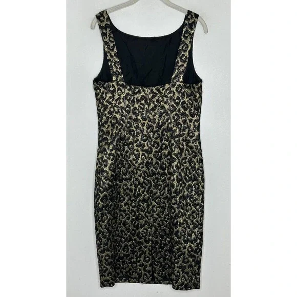 Michael Kors Italy Runway Gold Metallic Silk Wool Leopard Print Dress Sz 10 - Picture 7 of 7